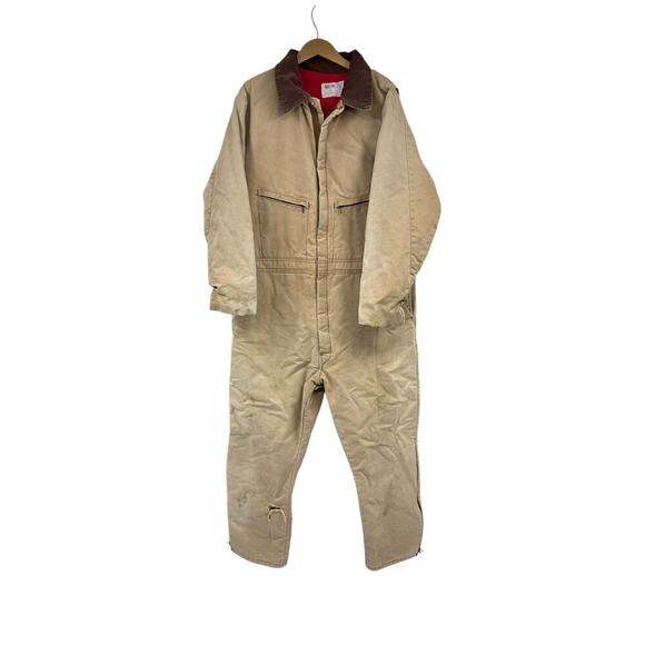 Vtg Key Imperial Brown Duck Insulated Coveralls Corduroy Collar Men XL Long USA - Picture 1 of 14